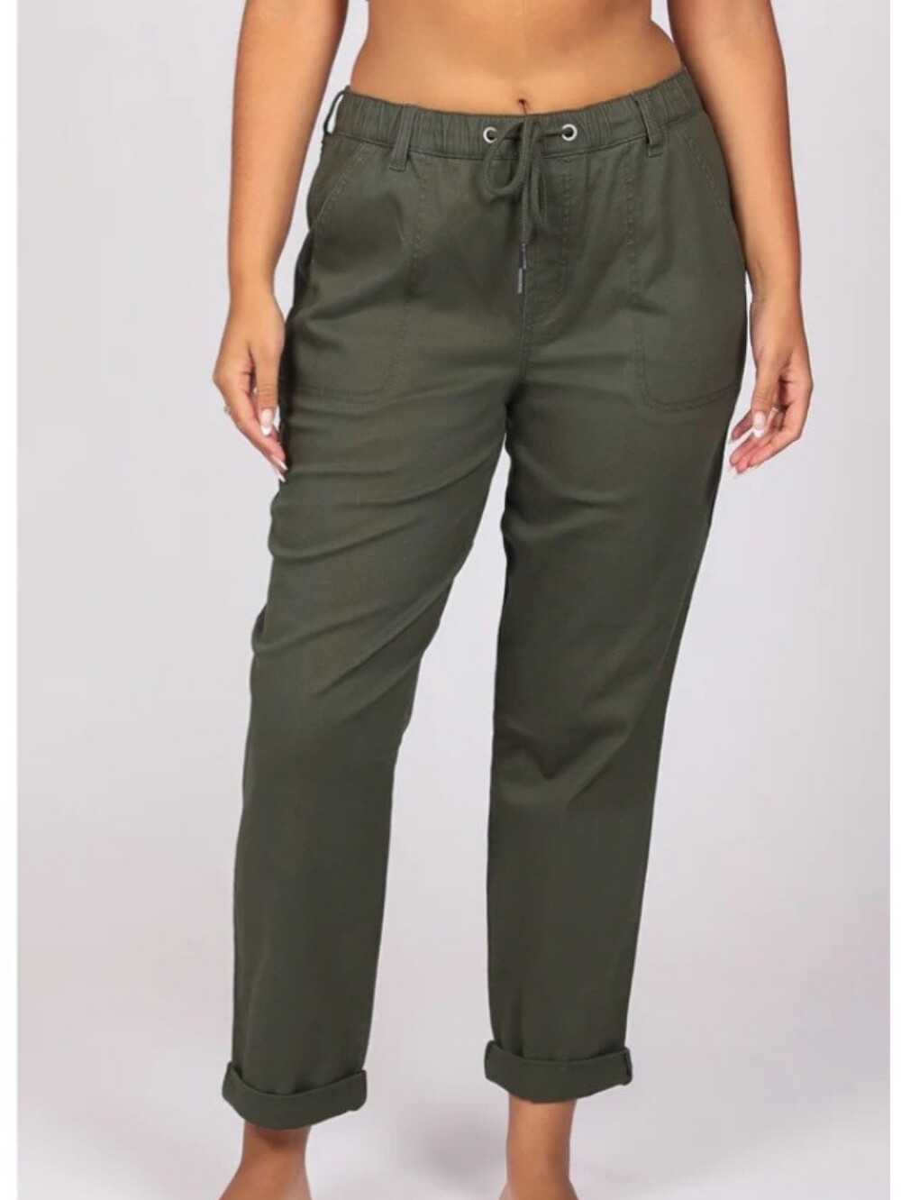 Straight-Leg Drawstring Pants in Olive Size Large